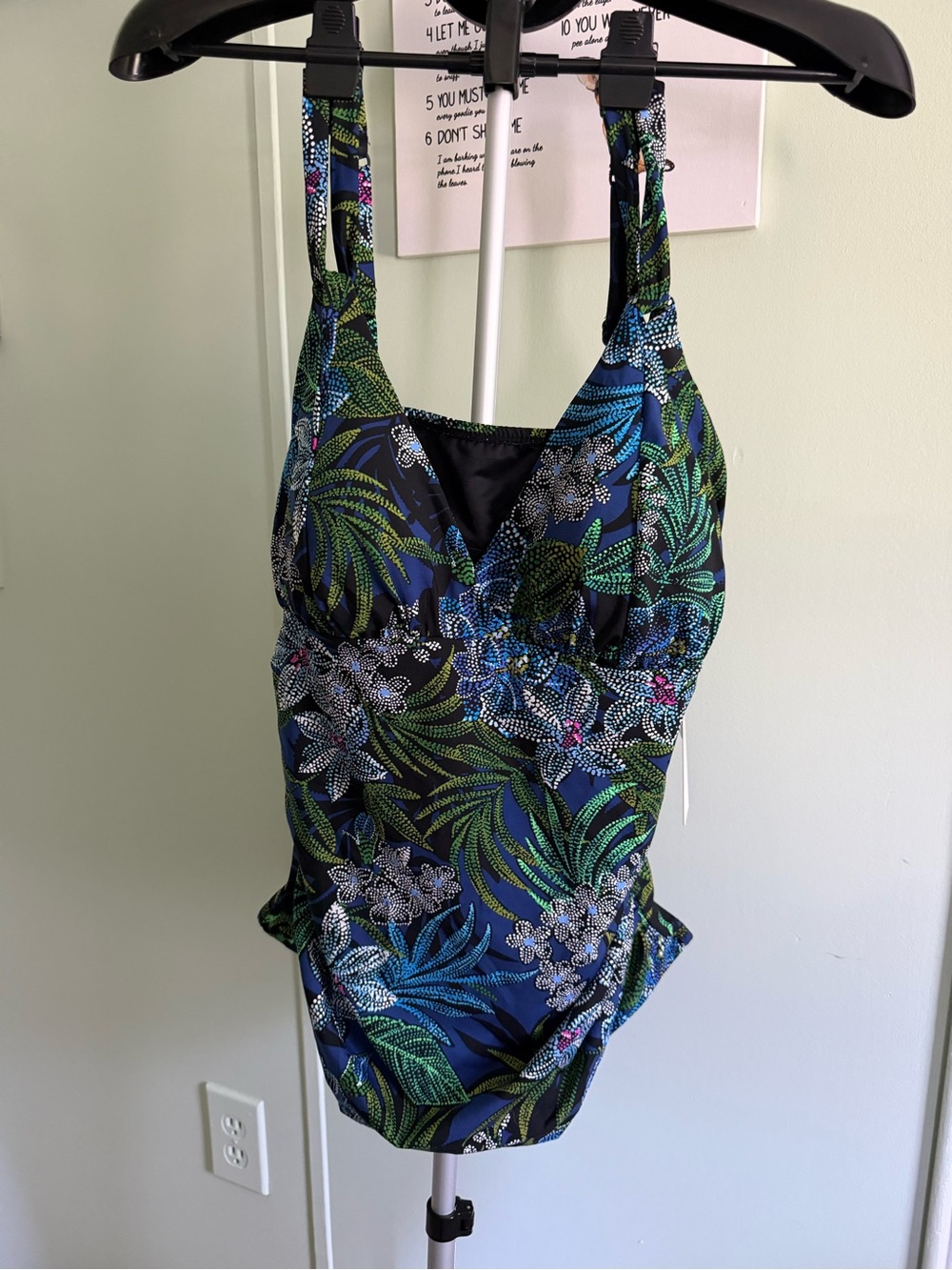 Dreamsuit Women Tropical Floral Swimsuit Top - Blue & Green Size 14